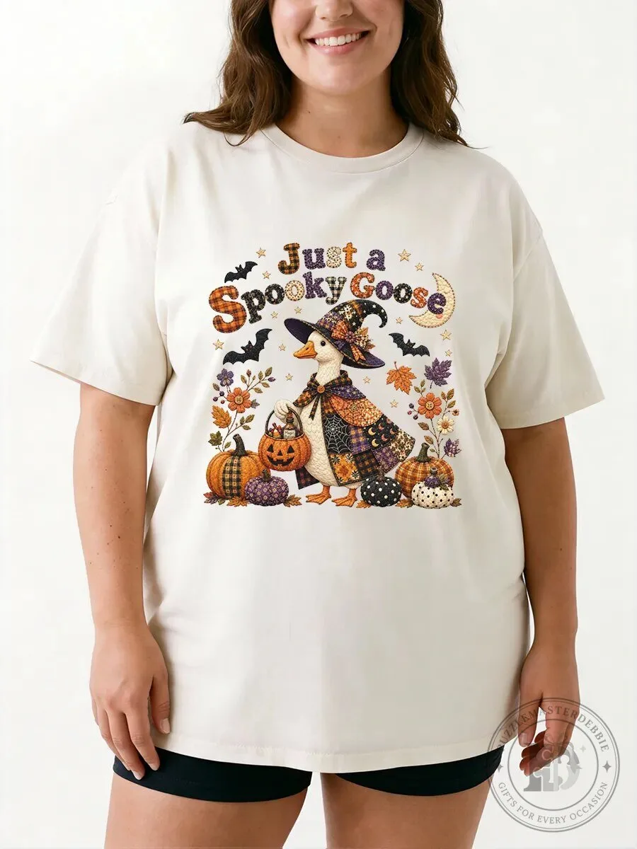 Halloween Graphic Tee Just a Spooky Goose Vintage Fall Season T-Shirt