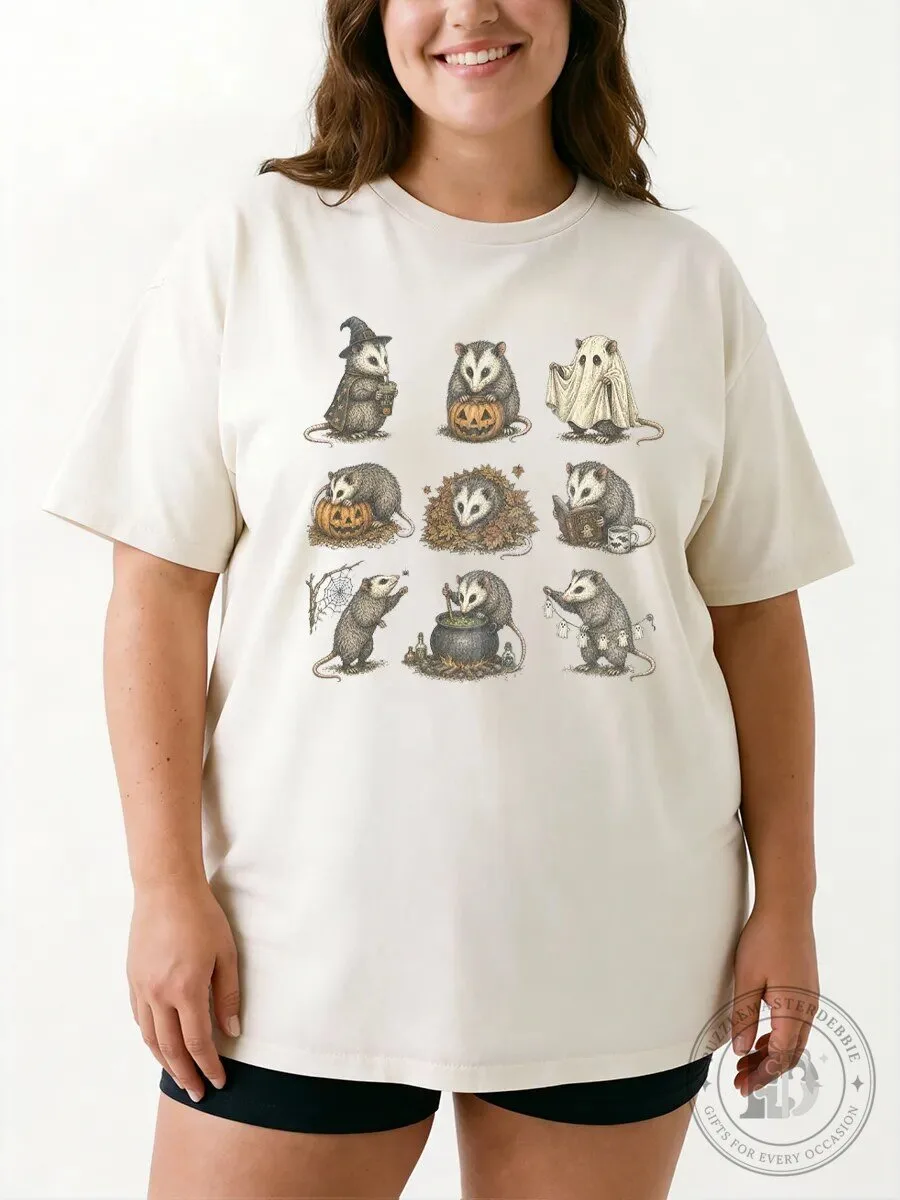Halloween Graphic Tee Vintage Opossum Fall Autumn Spooky Season T-Shirt