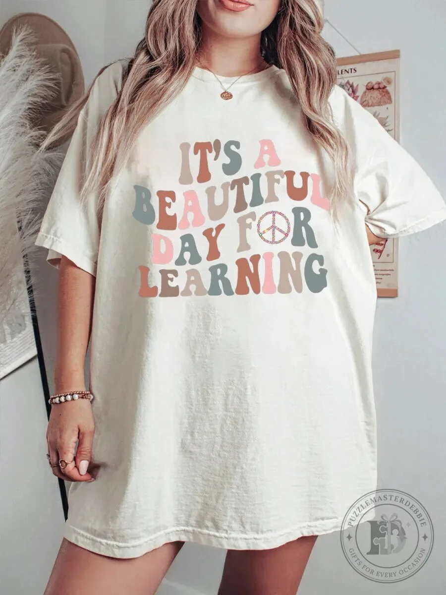 It's A Beautiful Day For Learning Retro Teacher T-Shirt