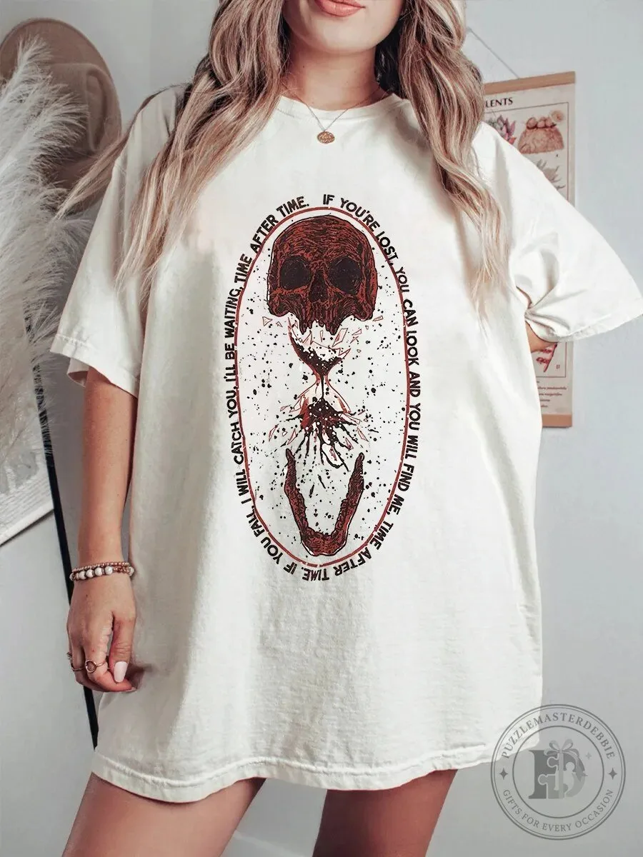 Vintage Time After Time Skull Hourglass Graphic T-Shirt