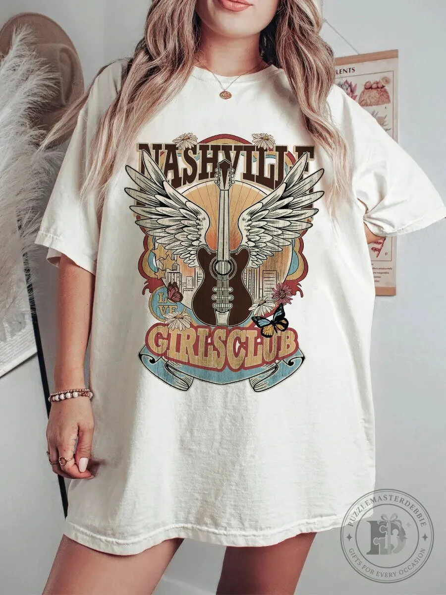 Vintage Nashville Girls Club Guitar Wings Music Festival Graphic T-Shirt