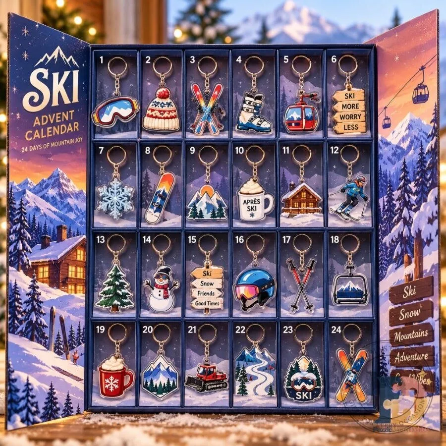 Ski Advent Calendar 24 Days of Mountain Joy with 24 Collectible Acrylic Keychains