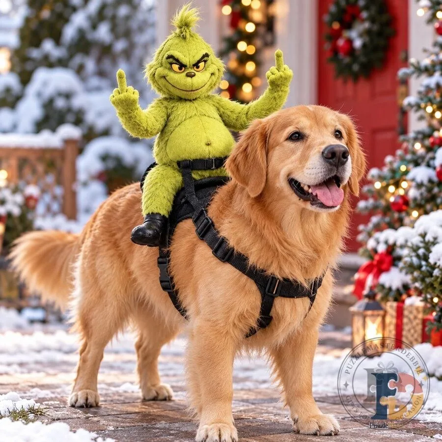 Grumpy Rider Grinch Dog Harness Costume Funny Christmas Pet Outfit