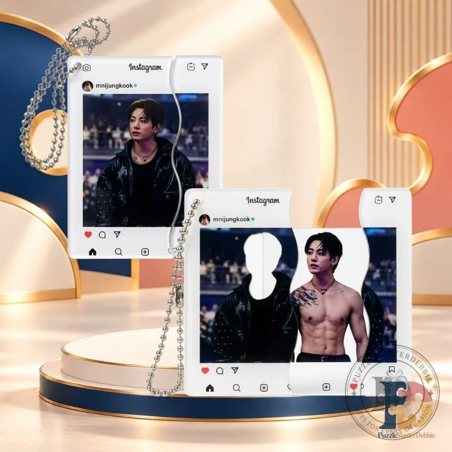 BTS Jungkook Acrylic Slide Keychain Pull-Out Instagram Style Photo Keychain for K-Pop ARMY Fans