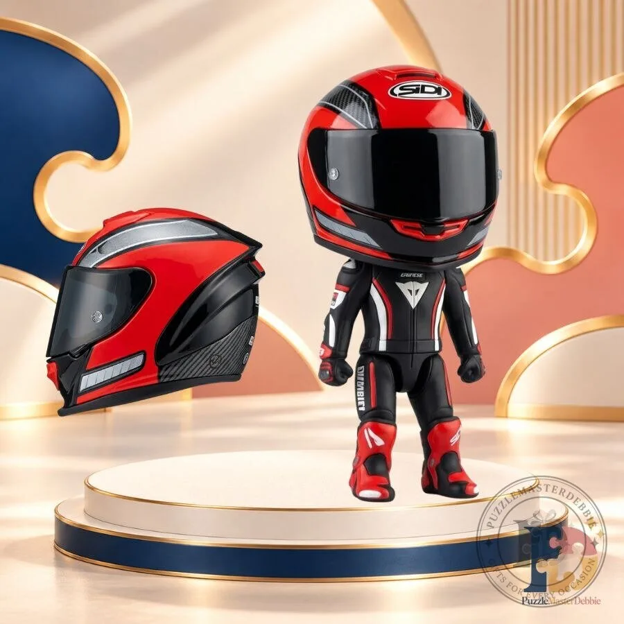 Mini Motorcycle Helmet Transforming Rider Figure 2-in-1 Collectible Gift for Bikers