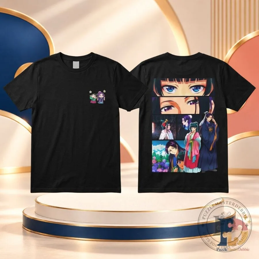 The Apothecary Diaries Maomao and Jinshi Embroidered T-Shirt Black Chibi Anime Tee