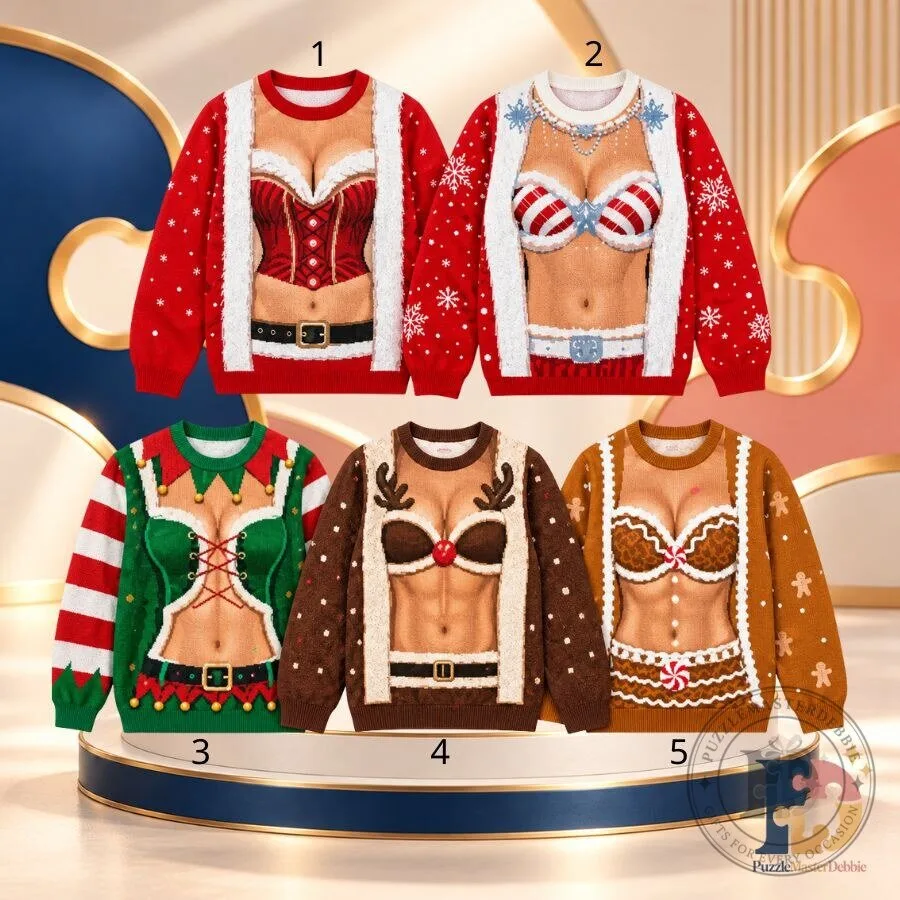 Funny Christmas Bikini Ugly Sweatshirt 2026 Women's Fake Bikini 3D Print