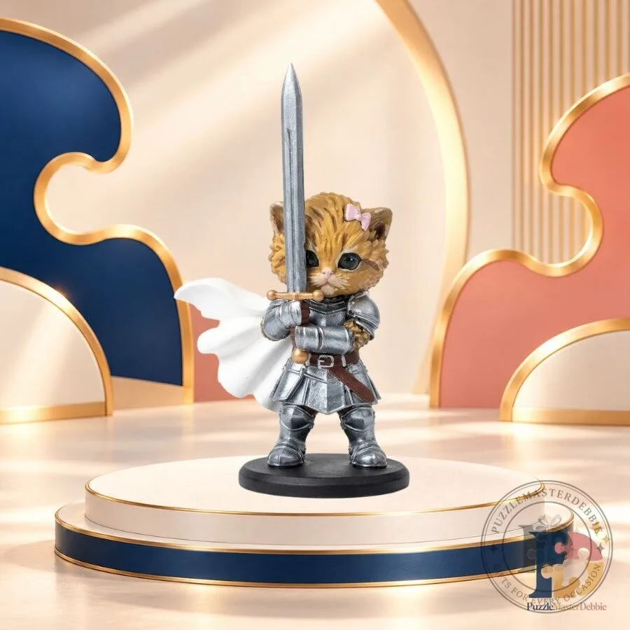 Knight Kitten Toy Viral Orange Tabby Cat in Medieval Armor Figurine