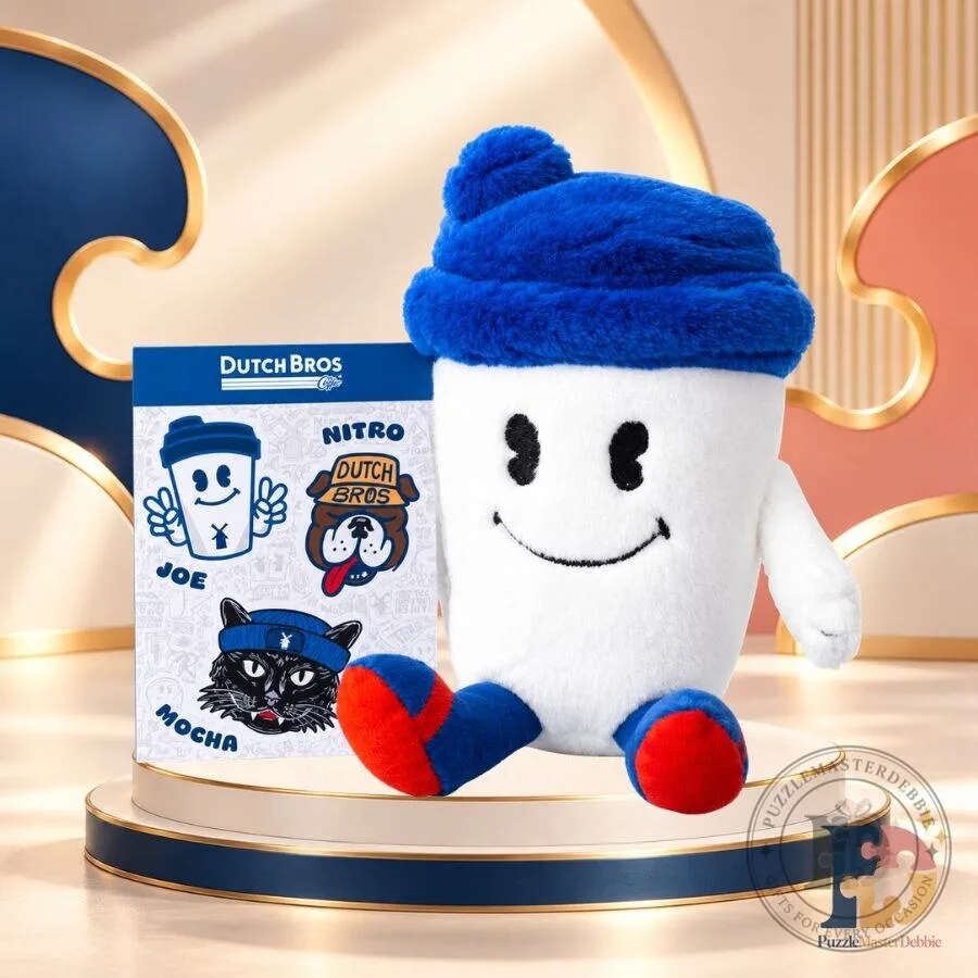 "Limited Edition Dutch Bros Joe Plushie Coffee Cup with Stickers" 7 Dutch Bros Joe Plushie Limited Edition Coffee Cup Plush Toy with Mini Sticker Sheet